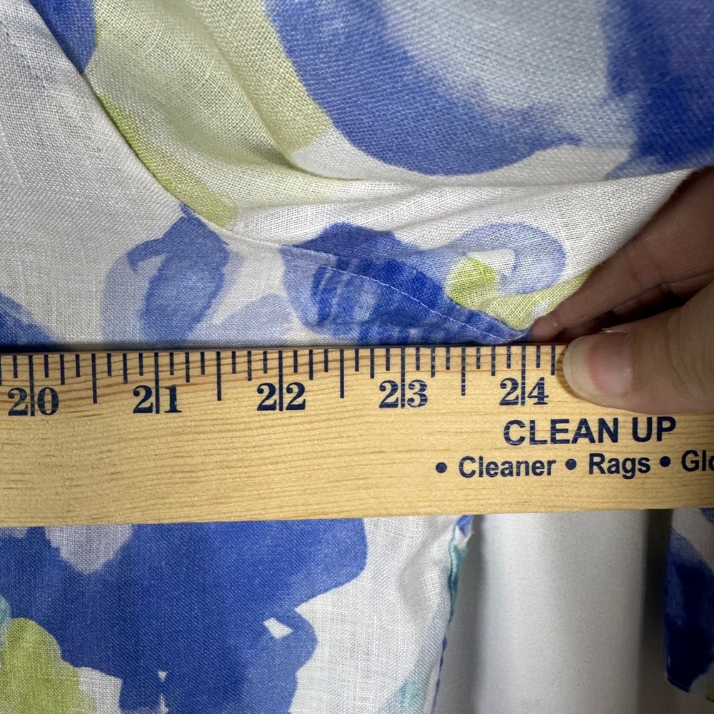 Chico's Blue Green Watercolor Floral No-Iron 100% Linen Button-up 16 XL Artsy - Picture 7 of 8